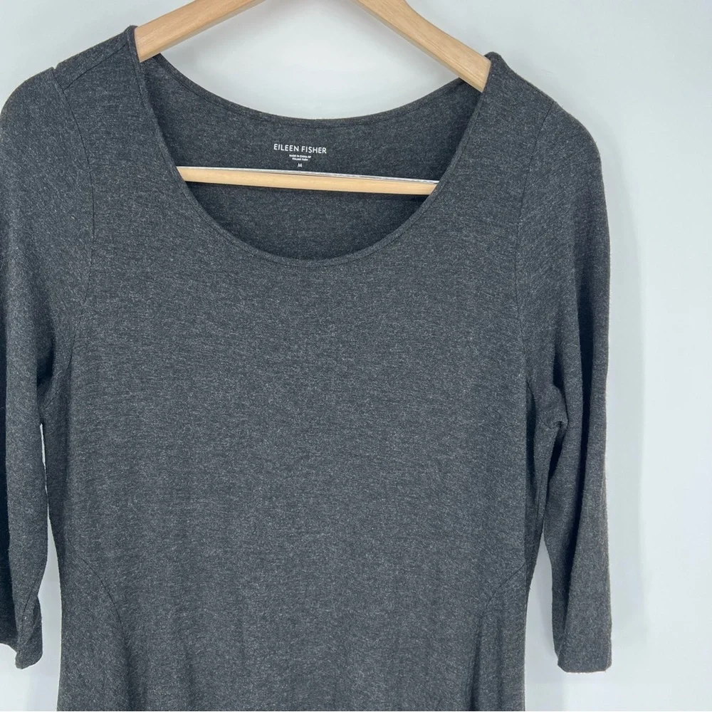 Eileen Fisher Jersey 3/4‎ Sleeve Charcoal Gray Dress Medium